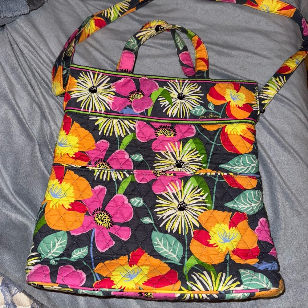 Vera Bradley Floral Quilted Tote Bag Crossbody - Picture 2 of 7